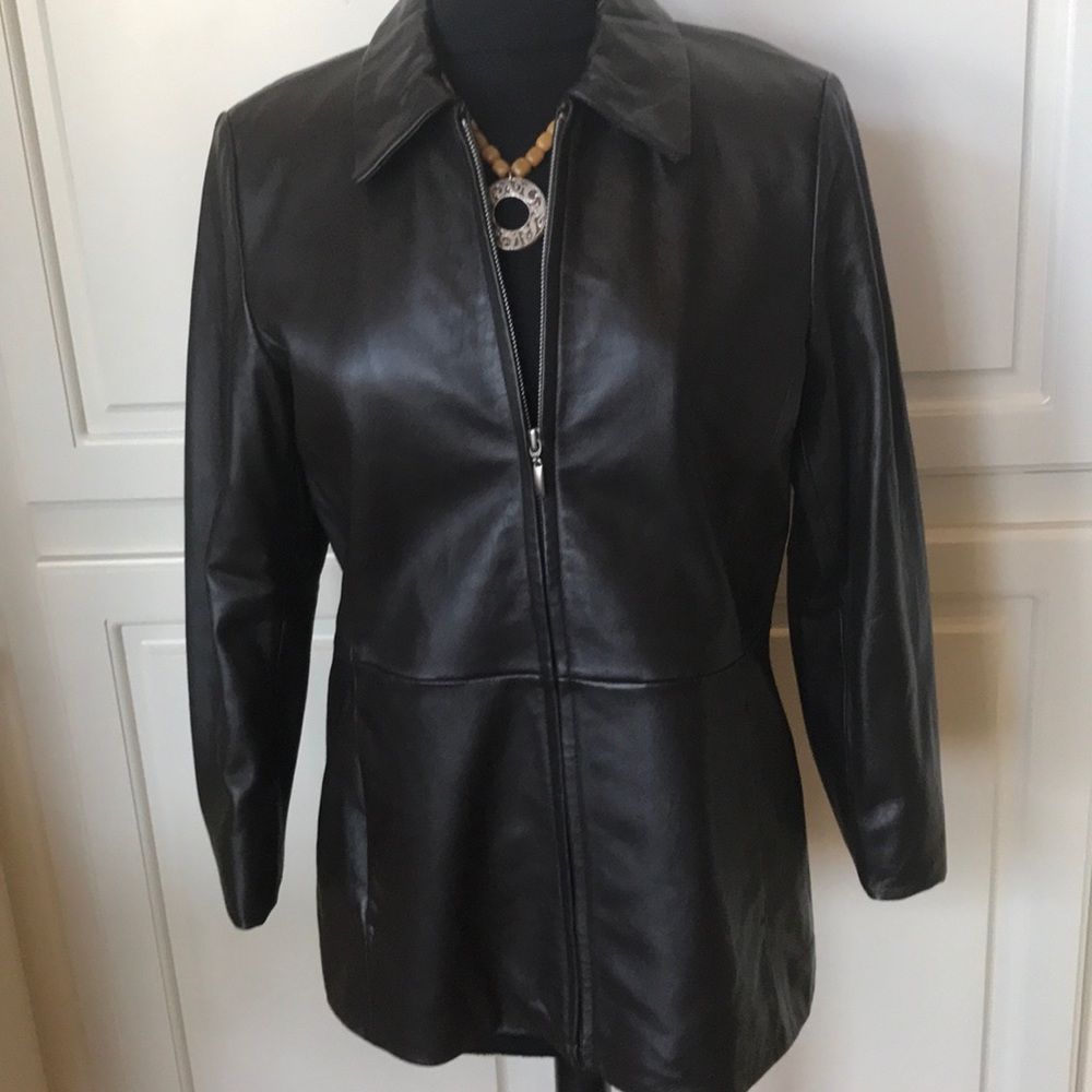 Brooks Brothers Black Leather Zip-Front Jacket